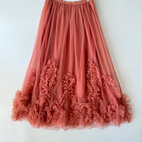 Anthropologie Dresses & Skirts - Anthropologie Felicity Tulle Midi Skirt Womens Size S Dusty Rose Ruffle Mesh